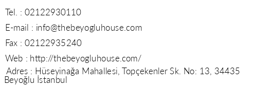 The Beyolu House telefon numaralar, faks, e-mail, posta adresi ve iletiim bilgileri